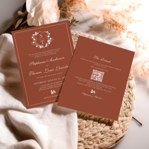 Invitation Code QR de mariage en terre cuite à motif de crête