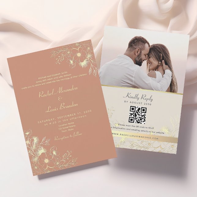 Invitation Code QR de mariage en terre cuite florale (Créateur téléchargé)