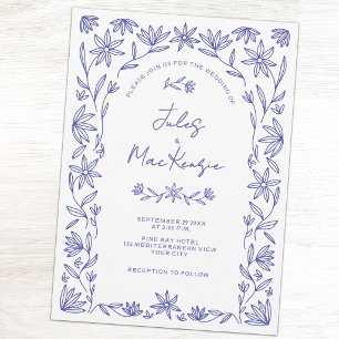 Invitation Code QR de mariage Fleur sauvage bleue méditerrané