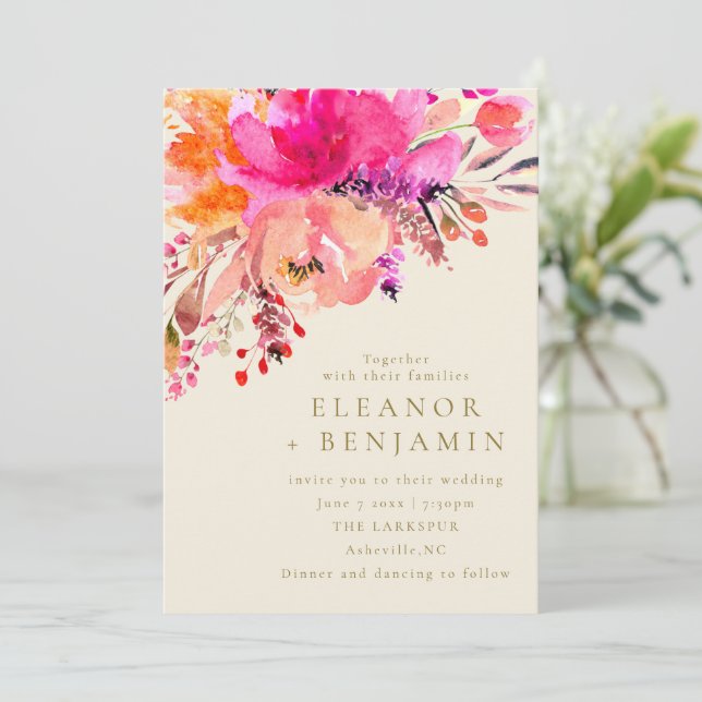 Invitation Code QR de mariage floral aquarelle rose élégant (Debout devant)