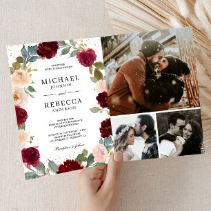 Invitation Code QR de mariage floral aux pêches de Bourgogne