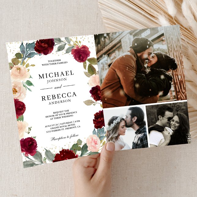 Invitation Code QR de mariage floral aux pêches de Bourgogne (Créateur téléchargé)