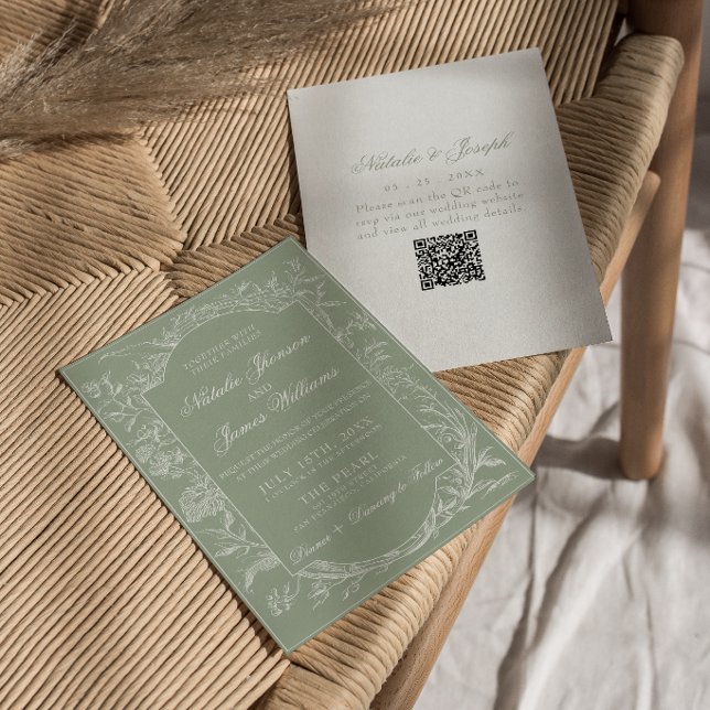 Invitation Code QR de mariage floral boho botanique vert saug (Créateur téléchargé)