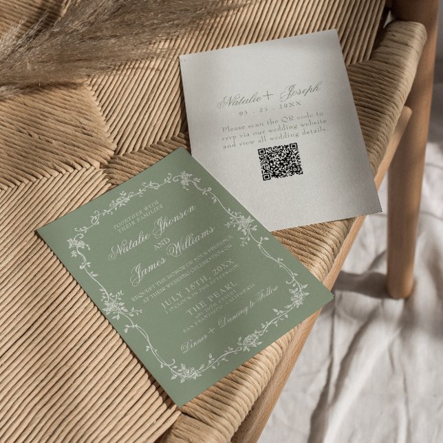 Invitation Code QR de mariage floral boho botanique vert saug (Créateur téléchargé)