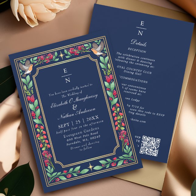 Invitation Code QR de mariage floral botanique enchanteur ble (Créateur téléchargé)