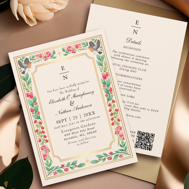 Invitation Code QR de mariage floral botanique enchanteur crè (Créateur téléchargé)