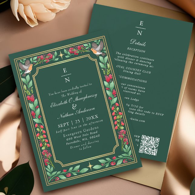Invitation Code QR de mariage floral botanique enchanteur ver (Créateur téléchargé)