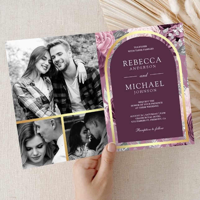 Invitation Code QR de mariage floral mauve poussiéreux Arch (Créateur téléchargé)
