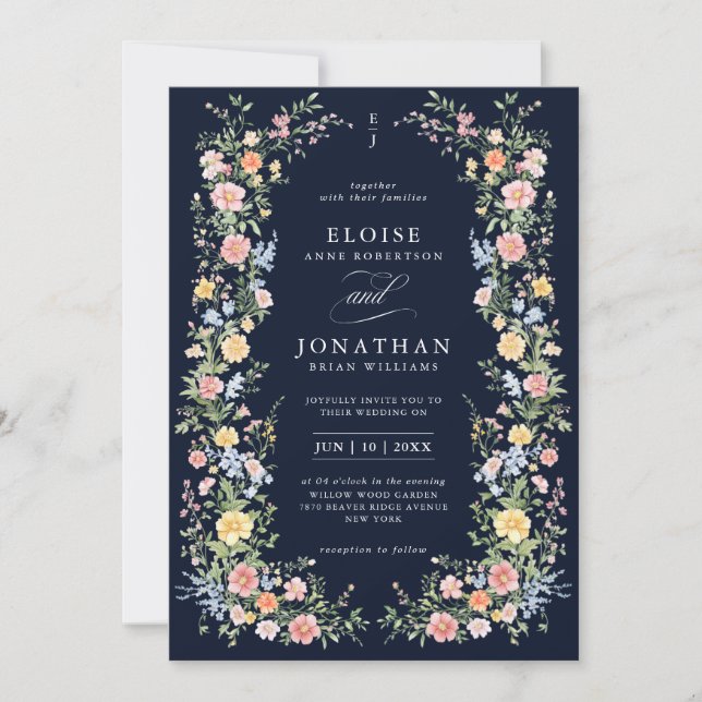Invitation Code QR de mariage floral orné pastel doux de prin (Devant)