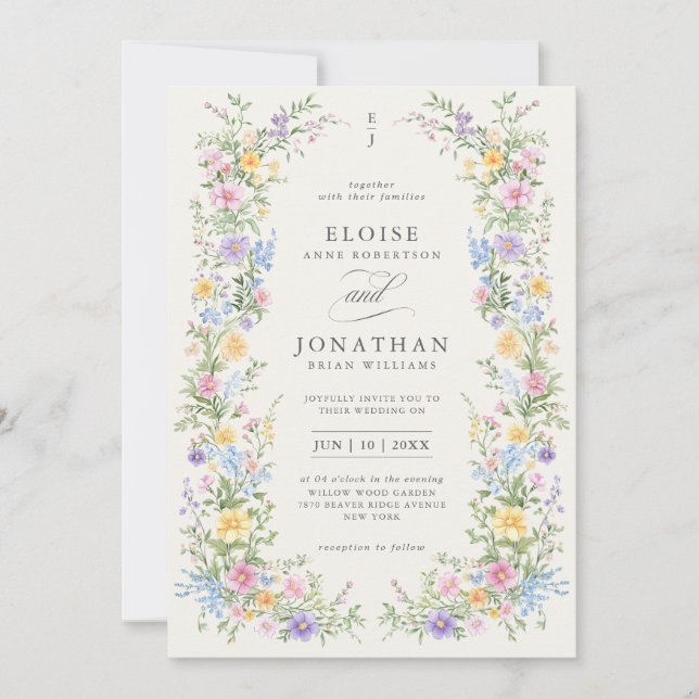 Invitation Code QR de mariage floral ornemental pastel doux d (Devant)