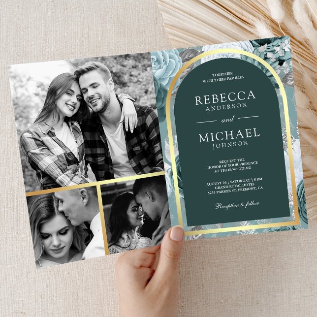 Invitation Code QR de mariage floral sarcelle foncé et écume  (Créateur téléchargé)