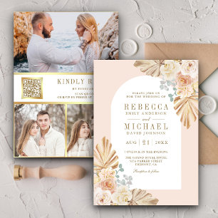 Invitation Code QR de mariage floral terreux poussiéreux de l