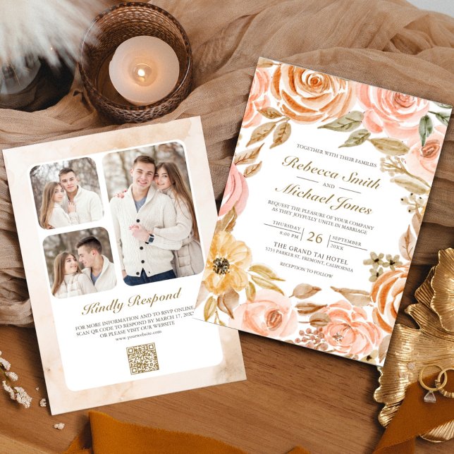 Invitation Code QR de mariage Floral Terreux Rustique Automne (Créateur téléchargé)