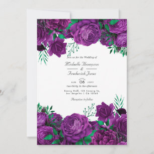 Invitation Code QR de mariage floral violet et vert pour RSVP