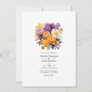 Invitation Code QR de mariage floral violet, orange et jaune