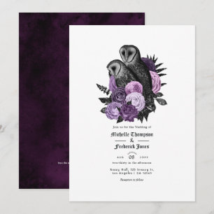 Invitation Code QR de mariage gothique aux hiboux violets Gla