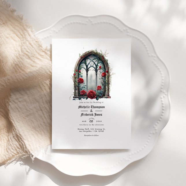 Invitation Code QR de mariage gothique de fenêtre de château  (Dark Fantasy Castle Window Gothic Wedding QR Code Invitation)