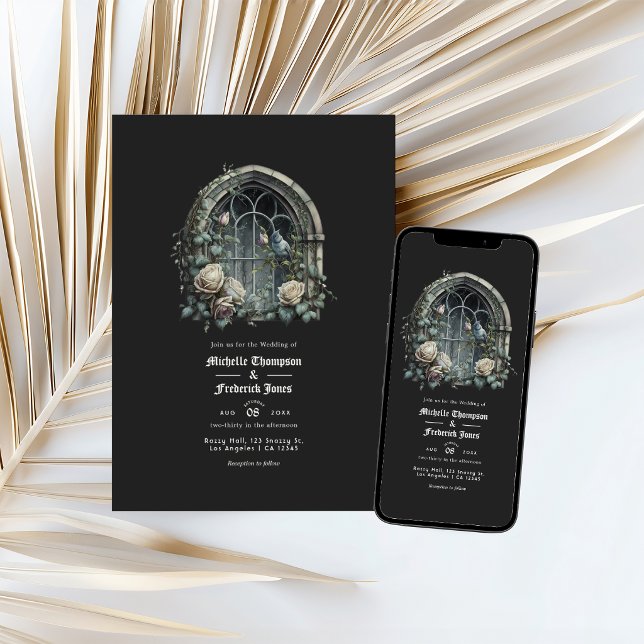 Invitation Code QR de mariage gothique de fenêtre de château  (Dark Fantasy Castle Window Gothic Wedding QR Code Invitation)