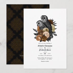 Invitation Code QR de mariage gothique de hiboux ambre Glam V