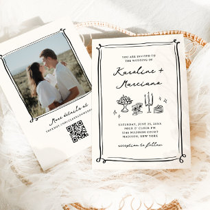 Invitation Code QR de mariage gribouillages dessinés à la mai