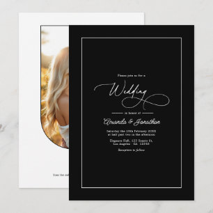 Invitation Code QR de mariage intemporel noir et blanc minima