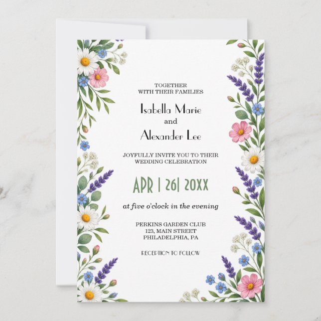 Invitation Code QR de mariage moderne avec fleurs sauvages pr (Devant)