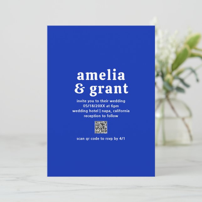 Invitation Code QR de mariage moderne avec police rétro Saphi (Debout devant)
