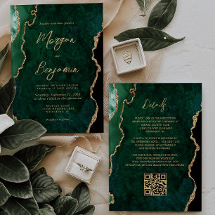 Invitation Code QR de mariage moderne écriture Agate Vert Éme