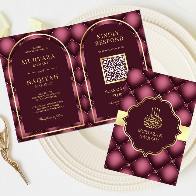Invitation Code QR de mariage musulman à motif touffeté de Bo (Créateur téléchargé)