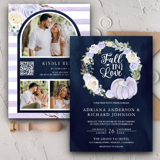 Invitation Code QR de mariage Navy Roses de Lavande Citrouill (Créateur téléchargé)