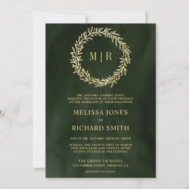 Invitation Code QR de mariage Olive Green Gold Leaf Branch (Devant)