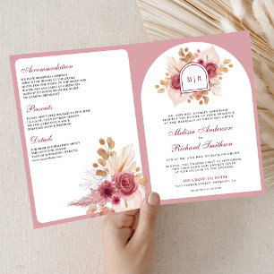 Invitation Code QR de mariage Pampas Floral Rose Grenade