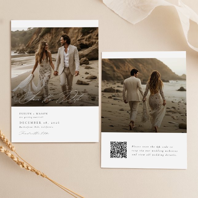 Invitation Code QR de mariage photo à l'écriture moderne, Enr (Créateur téléchargé)