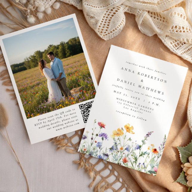 Invitation Code QR de mariage photo aquarelle de fleurs sauva (Créateur téléchargé)