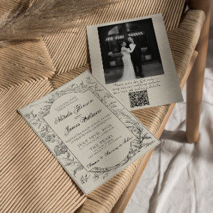 Invitation Code QR de mariage photo botanique floral crème no