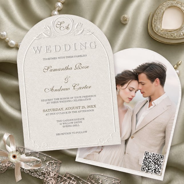 Invitation Code QR de mariage photo d'arche de monogramme gau (Créateur téléchargé)