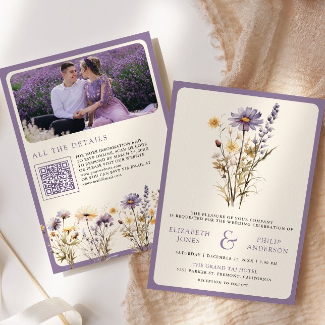 Invitation Code QR de mariage photo de fleurs sauvages bohème (Créateur téléchargé)