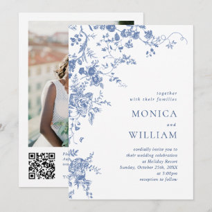 Invitation Code QR de mariage photo de jardin français bleu v