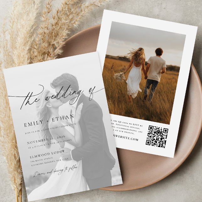 Invitation Code QR de mariage photo écriture moderne (Créateur téléchargé)