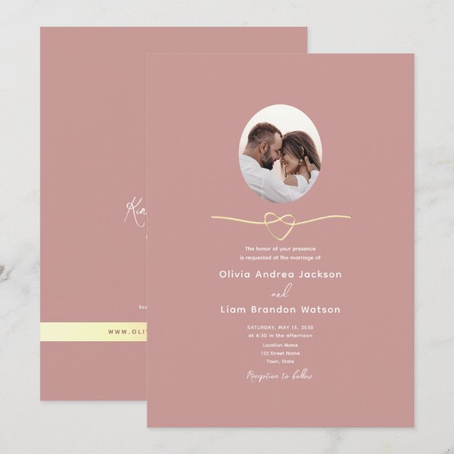 Invitation Code QR de mariage photo rose poussiéreuse romanti (Devant / Derrière)