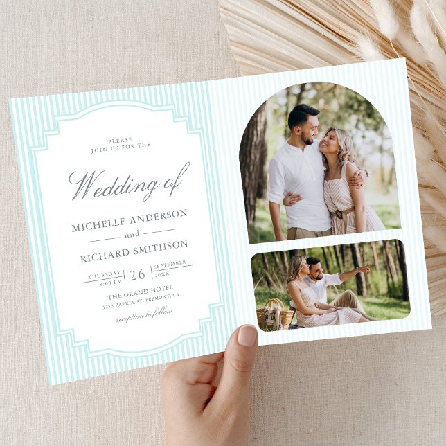 Invitation Code QR de mariage rayé bleu pastel classique (Créateur téléchargé)