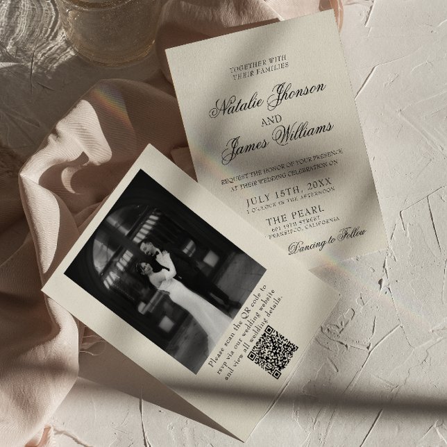 Invitation Code QR de mariage rétro argent de famille élégant (Créateur téléchargé)