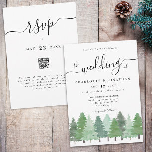 Invitation Code QR de mariage rustique à l'aquarelle en forêt