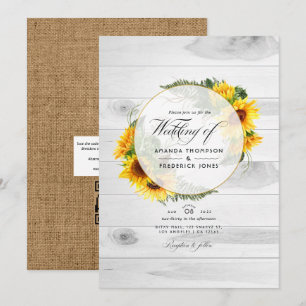 Invitation Code QR de mariage rustique de grange de tournesol
