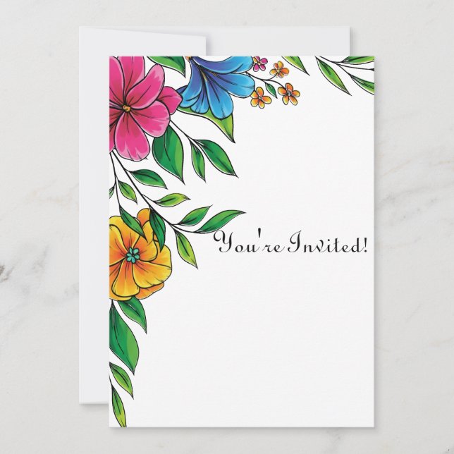 Invitation Code QR de mariage simple fleurs lumineuses printe (Devant)