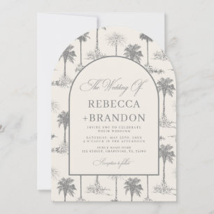 Invitation Code QR de mariage sur la plage avec palmier vinta