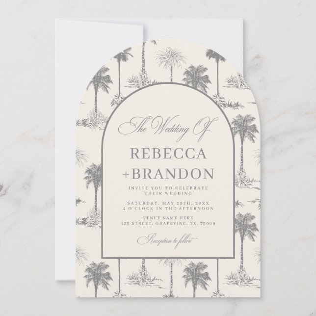 Invitation Code QR de mariage sur la plage avec palmier vinta (Devant)