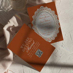 Invitation Code QR de mariage Terracotta Brûlé Orange Lace Do
