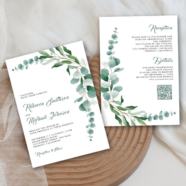 Invitation Code QR de mariage tout-en-un avec branche d'eucal (Créateur téléchargé)