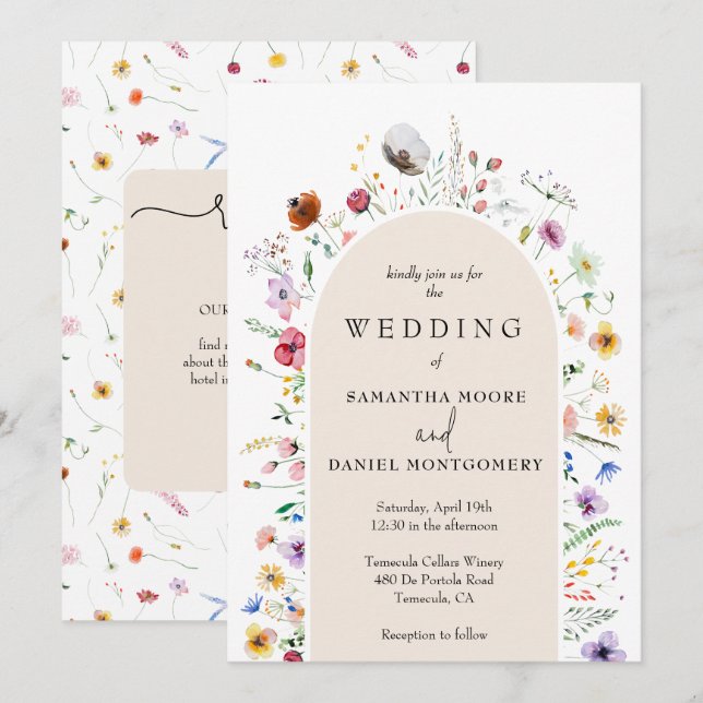 Invitation Code QR de mariage tout-en-un Wildflower Wedding (Devant / Derrière)